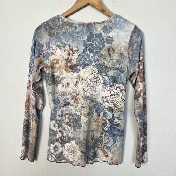 Vintage 90s Y2K Long Sleeve Top Pastel‎ Floral Fairy Embellished Size Medium - Picture 8 of 11